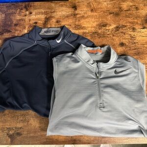 Nike Pro Quarter-Zip Pullover Set - Navy and Gray